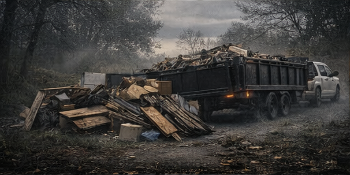Wood debris and junk loaded for removal