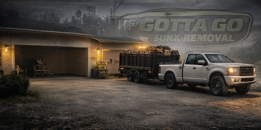Junk removal truck at a residential job